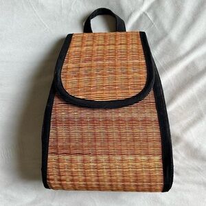 Stylish Woven Backpack with Black Trim
